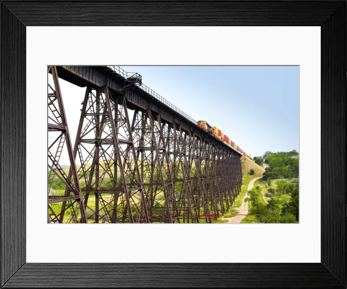 Framed Print : USA, North Dakota, Minot, High Line Railroad Bridge, Hi-Line, Freight Train Framed Print : USA, North Dakota, Minot, High Line Railroad Bridge, Hi-Line, Freight Train