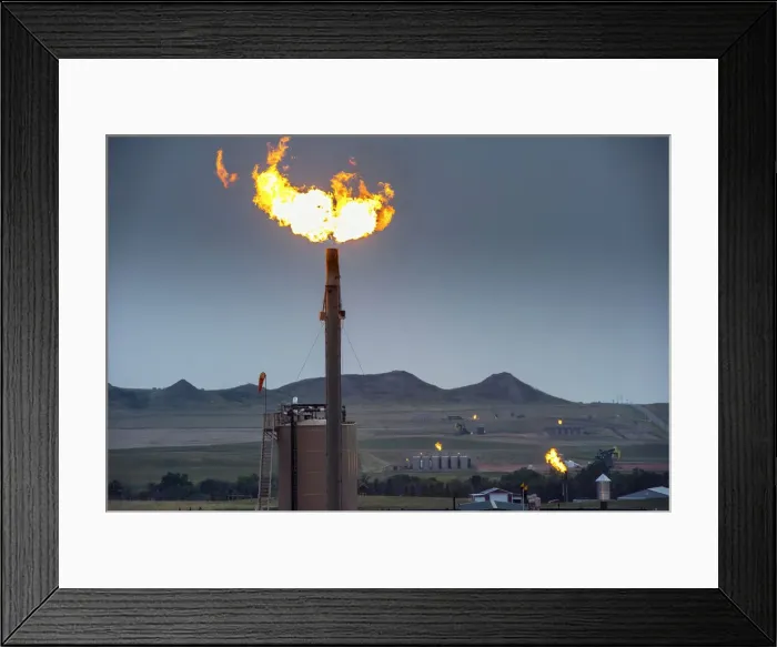 Framed Print : USA, North Dakota, Watford City, Oil Field, Yellow Flame Is Flaring And is Disposing Framed Print : USA, North Dakota, Watford City, Oil Field, Yellow Flame Is Flaring And is Disposing