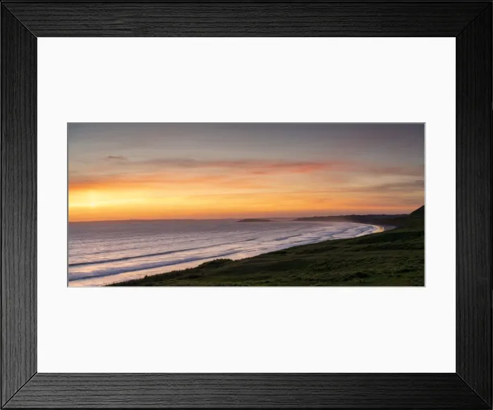 Framed Print : Sunset over Rhossili Bay, Gower Peninsula, Wales