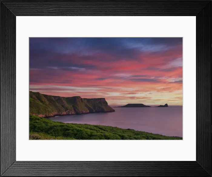 Framed Print : Sunset over Rhossili Bay & Worms Head, Gower Peninsula, West Glamorgan, Wales Framed Print : Sunset over Rhossili Bay & Worms Head, Gower Peninsula, West Glamorgan, Wales