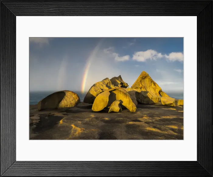 Framed Print : Double rainbow over Remarkable Rocks, Flinders Chase National, Kangaroo Island Framed Print : Double rainbow over Remarkable Rocks, Flinders Chase National, Kangaroo Island