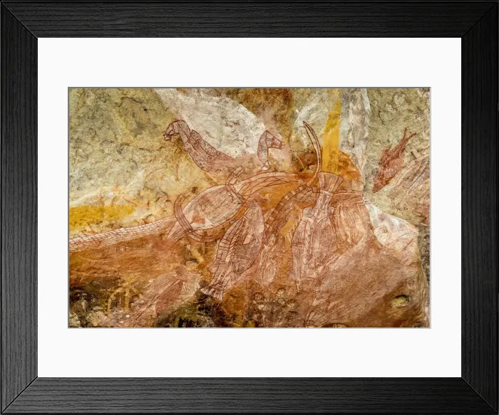 Framed Print : Aboriginal rock art in the main gallery on Injalak Hill, Gunbalanya, Arnhem Land
