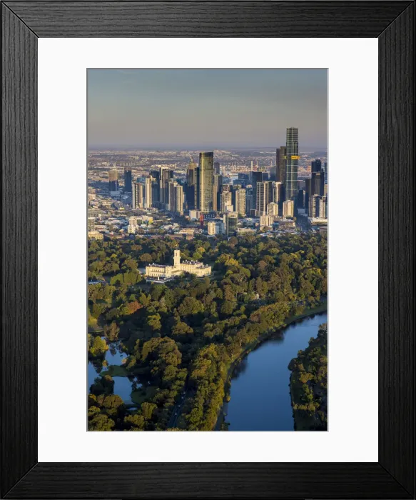 Framed Print : Aerial of the cetral business district, Government House and the Royal Botanic Gardens Framed Print : Aerial of the cetral business district, Government House and the Royal Botanic Gardens