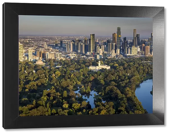 Aerial of the cetral business district, Government House and the Royal Botanic Gardens