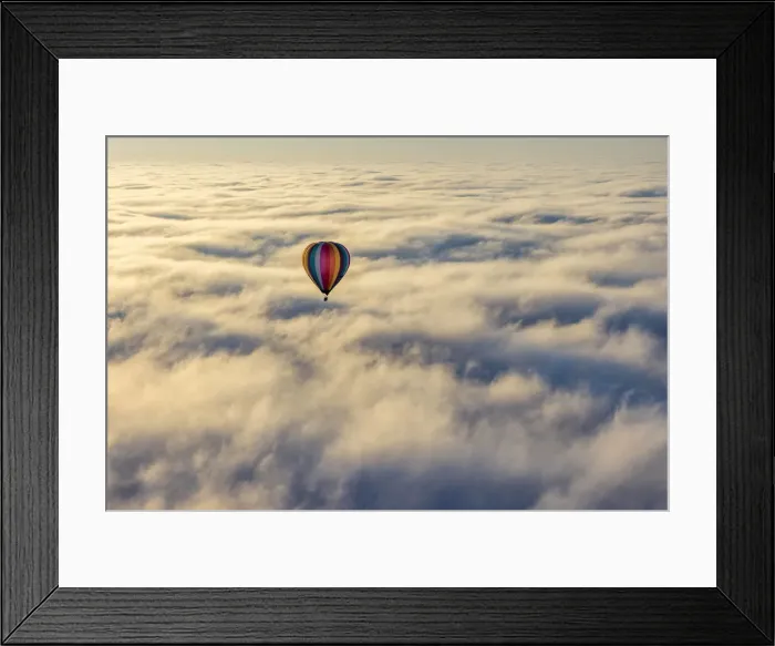 Framed Print : Hot air balloon above low cloud, Yarra Valley, Victoria, Australia