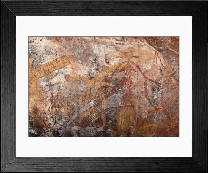Framed Print : Aboriginal rock art depicting a cowgirl and rifles at Jacobs Hand rock art site Framed Print : Aboriginal rock art depicting a cowgirl and rifles at Jacobs Hand rock art site