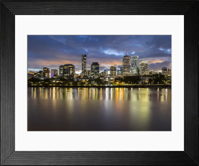 Framed Print : City skyline and Brisbane River at dusk, Brisbane, Queensland, Australia Framed Print : City skyline and Brisbane River at dusk, Brisbane, Queensland, Australia