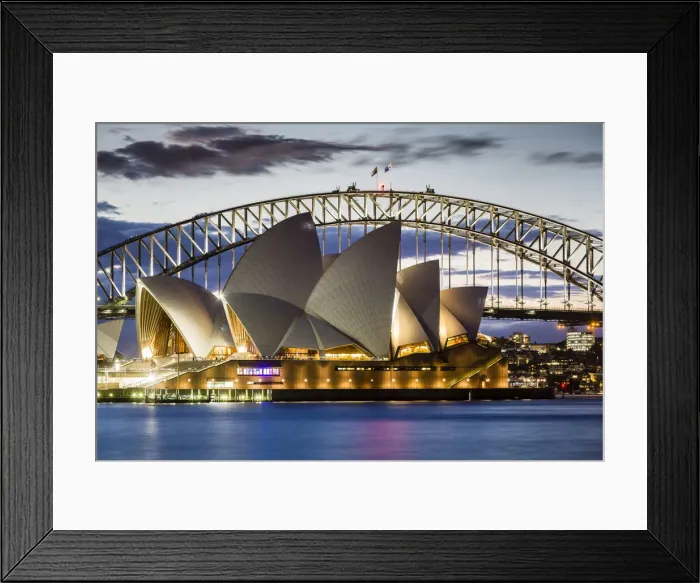 Framed Print : Sydney Opera House and Sydney Harbour Bridge at dusk, Sydney, New South Wales, Australia Framed Print : Sydney Opera House and Sydney Harbour Bridge at dusk, Sydney, New South Wales, Australia