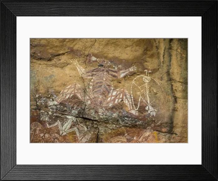 Framed Print : Aboriginal rock art depicting the spirits Namarndjolg (main figure) Framed Print : Aboriginal rock art depicting the spirits Namarndjolg (main figure)