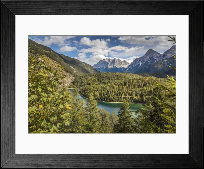 Framed Print : Lake Blindsee at Fernpass with Zugspitze massif, Biberwier, Tyrol, Austria Framed Print : Lake Blindsee at Fernpass with Zugspitze massif, Biberwier, Tyrol, Austria