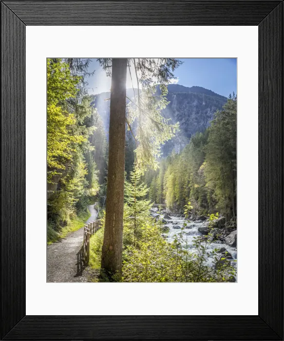 Framed Print : Hiking trail on the stream Ache in the Oetz valley, Oetz, Tyrol, Austria