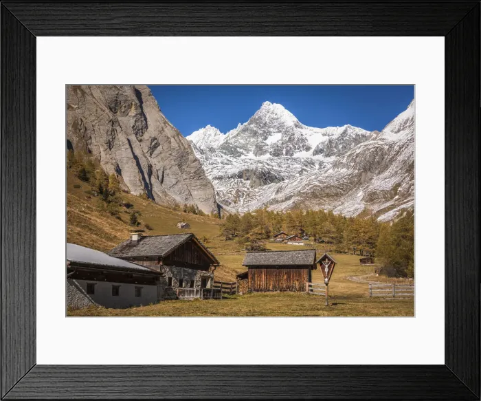 Framed Print : Alpine huts in Koednitztal with Grossglockner (3, 798 m), Kals am Grossglockner, East Tyrol, Austria Framed Print : Alpine huts in Koednitztal with Grossglockner (3, 798 m), Kals am Grossglockner, East Tyrol, Austria