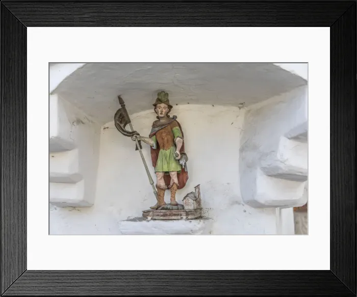Framed Print : Statue of Saint Florian at the historic inn Neuwirt in Virgen, Virgen valley, East Tyrol Framed Print : Statue of Saint Florian at the historic inn Neuwirt in Virgen, Virgen valley, East Tyrol