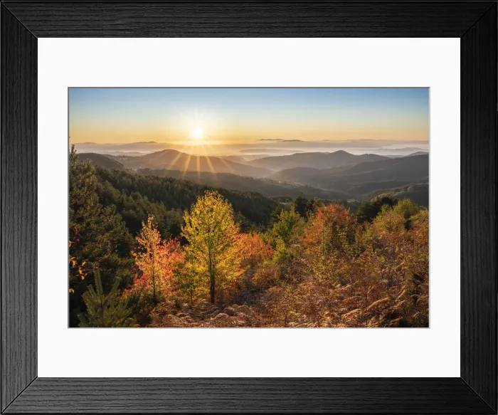 Framed Print : Sunrise in the Rhodope Mountains in autumn, Bulgaria Framed Print : Sunrise in the Rhodope Mountains in autumn, Bulgaria