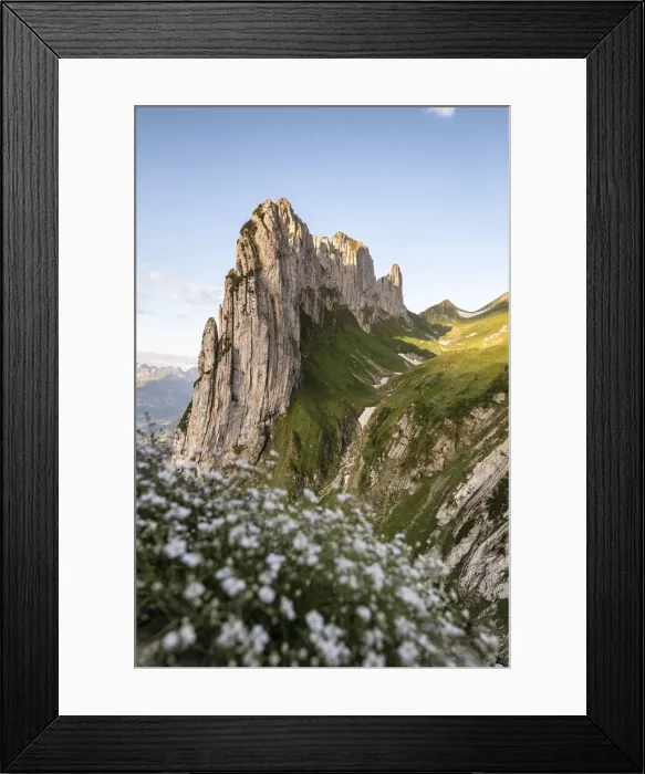 Framed Print : First lights at Saxer Lucke at sunset, Appenzell Canton, Alpstein Range, Switzerland Framed Print : First lights at Saxer Lucke at sunset, Appenzell Canton, Alpstein Range, Switzerland
