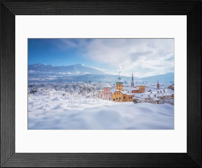 Framed Print : Castle Buechsenhausen after a heavy snowfall, Sankt Nikolaus district, Innsbruck, Tyrol Framed Print : Castle Buechsenhausen after a heavy snowfall, Sankt Nikolaus district, Innsbruck, Tyrol