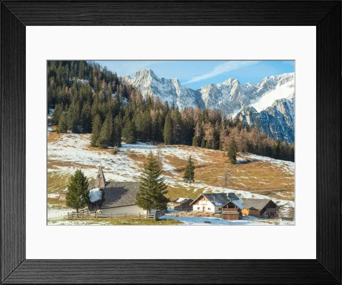 Framed Print : Walder Alm with its little chapel on a winter day, Gnadenwald, Innsbruck Land, Tyrol Framed Print : Walder Alm with its little chapel on a winter day, Gnadenwald, Innsbruck Land, Tyrol