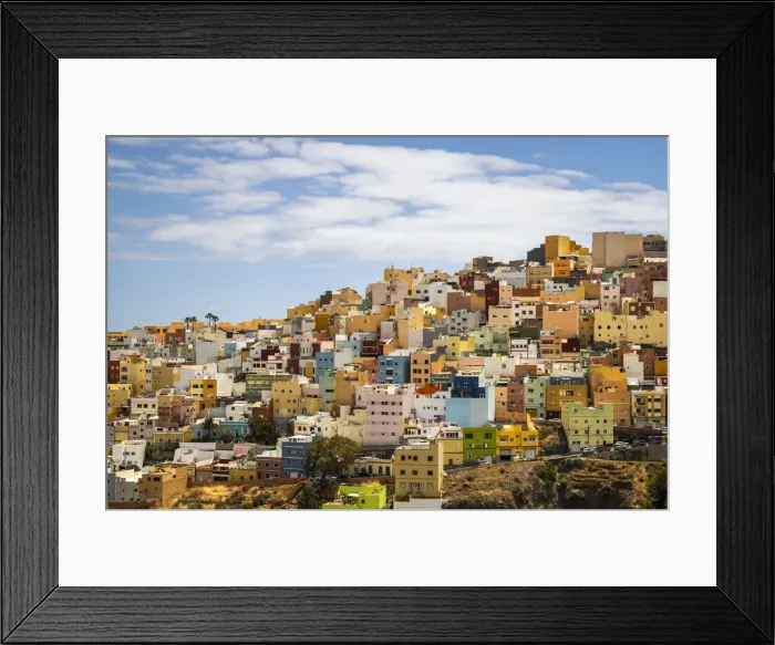 Framed Print : Spain, Canary Islands, Gran Canaria, Las Palmas de Gran Canaria, colorful houses of San Juan