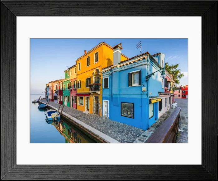 Framed Print : Italy, Veneto, Venice, Burano island, the sun rises on the typical colored houses Framed Print : Italy, Veneto, Venice, Burano island, the sun rises on the typical colored houses