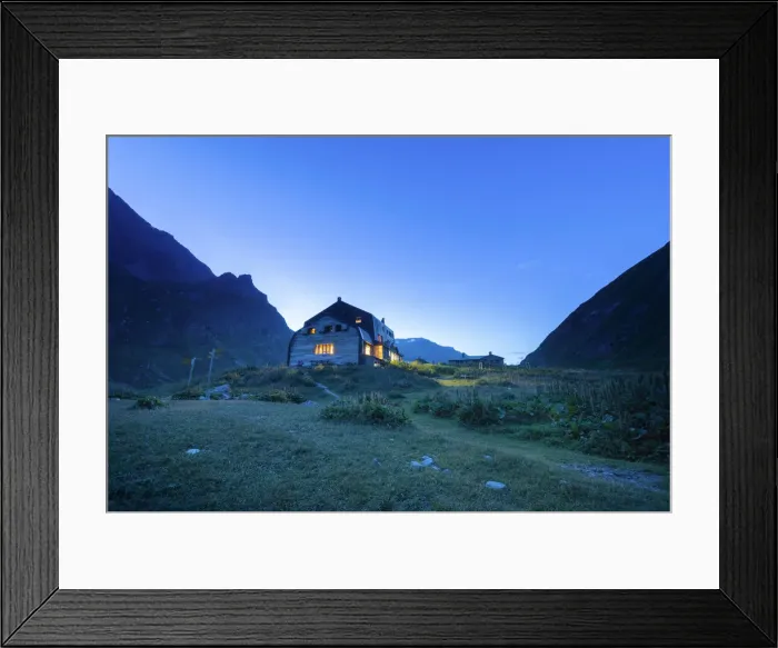 Framed Print : Refuge Bezzi in the evening, Valgrisenche, Vallee d Aoste, Italian alps, Italy Framed Print : Refuge Bezzi in the evening, Valgrisenche, Vallee d Aoste, Italian alps, Italy