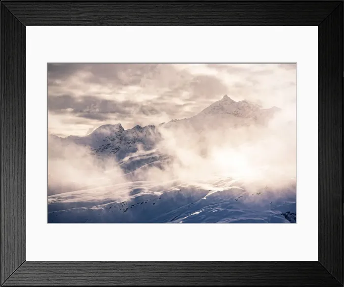 Framed Print : Foggy sunset around Pizzo Quadro, Valchiavenna, Sondrio province, Italy