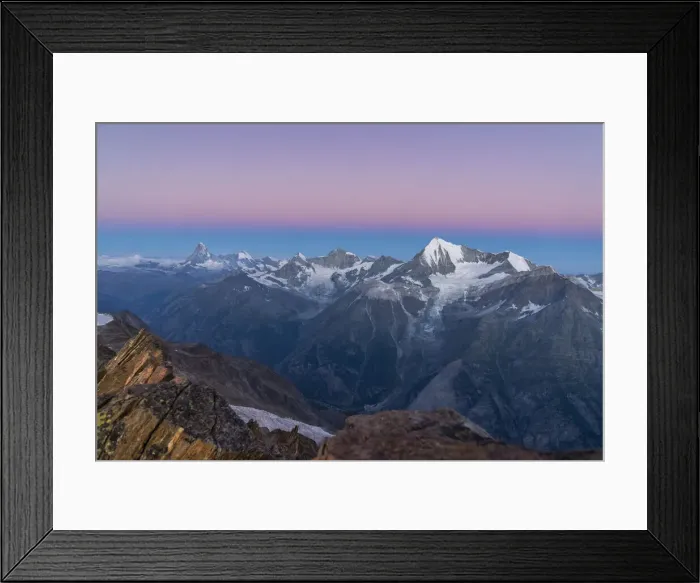 Framed Print : The 4000 peaks of Zermatt valley just before sunrise from Nadelgrat Framed Print : The 4000 peaks of Zermatt valley just before sunrise from Nadelgrat