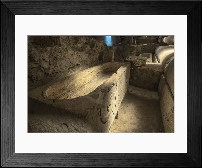 Framed Print : Roman sarcophagus found in archaeological excavations under the cathedral of San Pietro Framed Print : Roman sarcophagus found in archaeological excavations under the cathedral of San Pietro