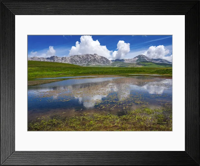 Framed Print : Lake Racollo fills with water when the snow melts. Gran Sasso