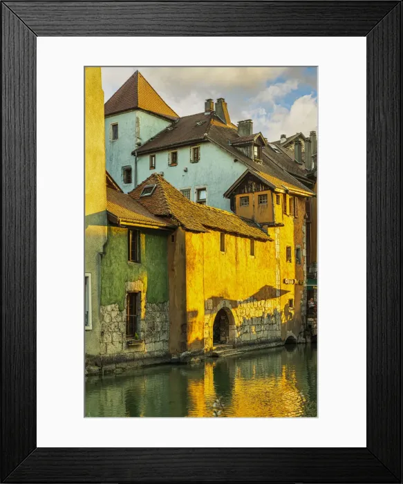 Framed Print : Ancient houses overlook the Thiou river with private landings Framed Print : Ancient houses overlook the Thiou river with private landings