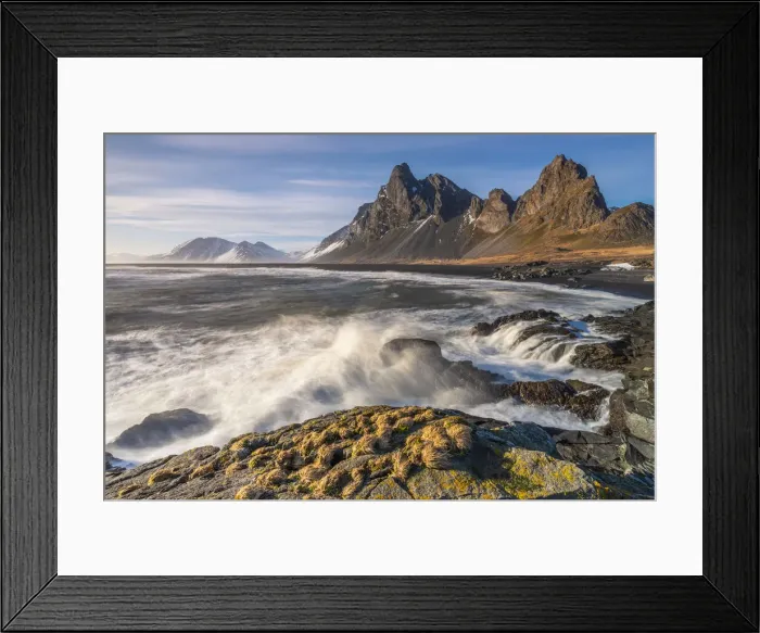 Framed Print : Eystrahorn mountain at sunset during autumn, Hvalnes Peninsula