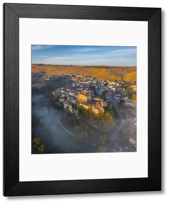 Framed Print : Falletti Castle and Barolo at sunrise during autumn, Cuneo, Langhe e Roero, Piedmont Framed Print : Falletti Castle and Barolo at sunrise during autumn, Cuneo, Langhe e Roero, Piedmont