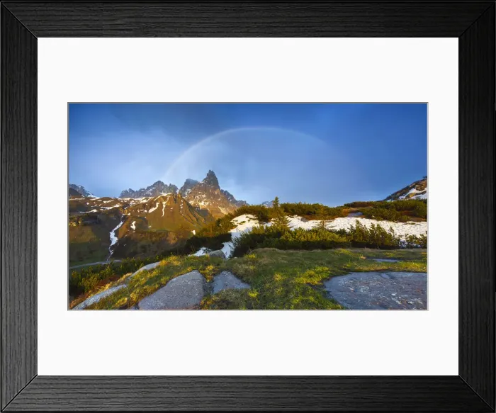 Framed Print : Pale di San Martino from Cavallazza at sunset with rainbow Framed Print : Pale di San Martino from Cavallazza at sunset with rainbow