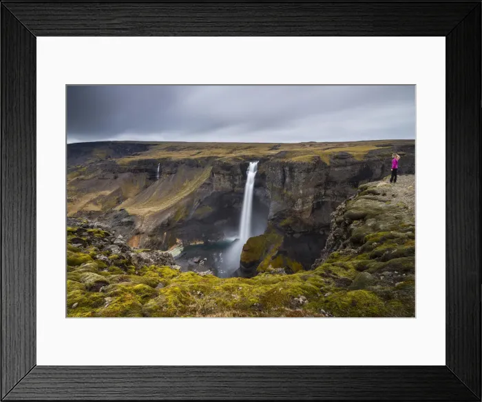 Framed Print : Woman at Hifoss waterfall during summer, Fossa river, Iceland (MR) Framed Print : Woman at Hifoss waterfall during summer, Fossa river, Iceland (MR)