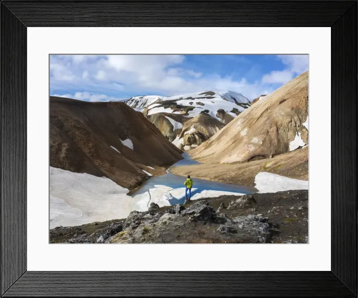 Framed Print : a man that observes Landmannalaugar mountains and canyon during summer, Landmannalaugar Framed Print : a man that observes Landmannalaugar mountains and canyon during summer, Landmannalaugar