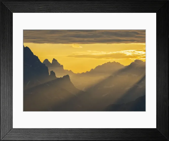 Framed Print : View of Tre Cime di Lavaredo from Passo Giau at sunrise, Belluno, San Vito di Cadore