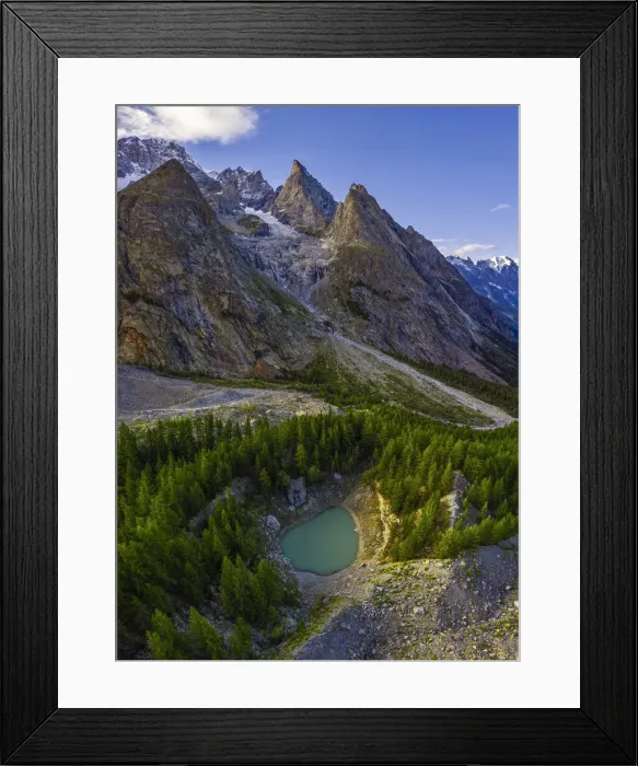 Framed Print : Lac du Jardin du Miage or Lac Vert and Aiguille Noire de Peuterey at sunset during summer, Val Veny, La Visaille, Courmayeur, Valle D‚AoAosta, Italy Framed Print : Lac du Jardin du Miage or Lac Vert and Aiguille Noire de Peuterey at sunset during summer, Val Veny, La Visaille, Courmayeur, Valle D‚AoAosta, Italy