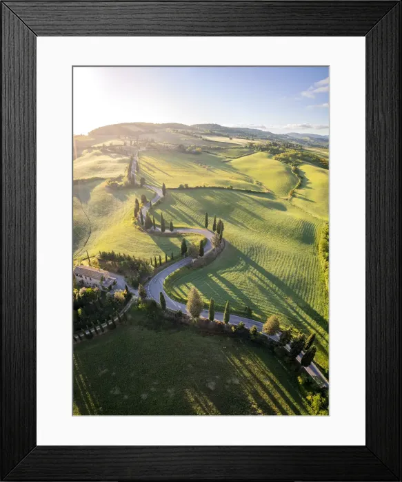 Framed Print : iconic cypresses road of Monticchiello at sunrise. Pienza, Orcia Valley, Siena district Framed Print : iconic cypresses road of Monticchiello at sunrise. Pienza, Orcia Valley, Siena district