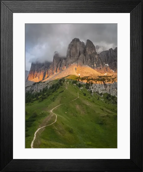 Framed Print : Gardena Pass at sunset after a storm. Dolomites, South Tyrol, Bolzano district, Italy Framed Print : Gardena Pass at sunset after a storm. Dolomites, South Tyrol, Bolzano district, Italy