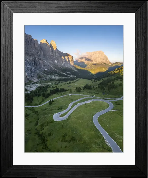 Framed Print : Gardena Pass and Sassolungo at sunrise. Dolomites, South Tyrol, Bolzano district, Italy Framed Print : Gardena Pass and Sassolungo at sunrise. Dolomites, South Tyrol, Bolzano district, Italy