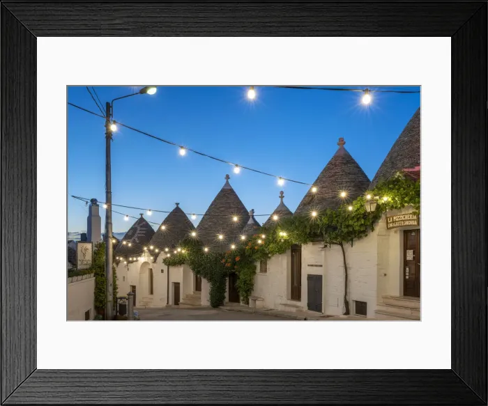 Framed Print : Alberobello, province of Bari, Apulia, Italy The typical Trulli huts at dawn Framed Print : Alberobello, province of Bari, Apulia, Italy The typical Trulli huts at dawn