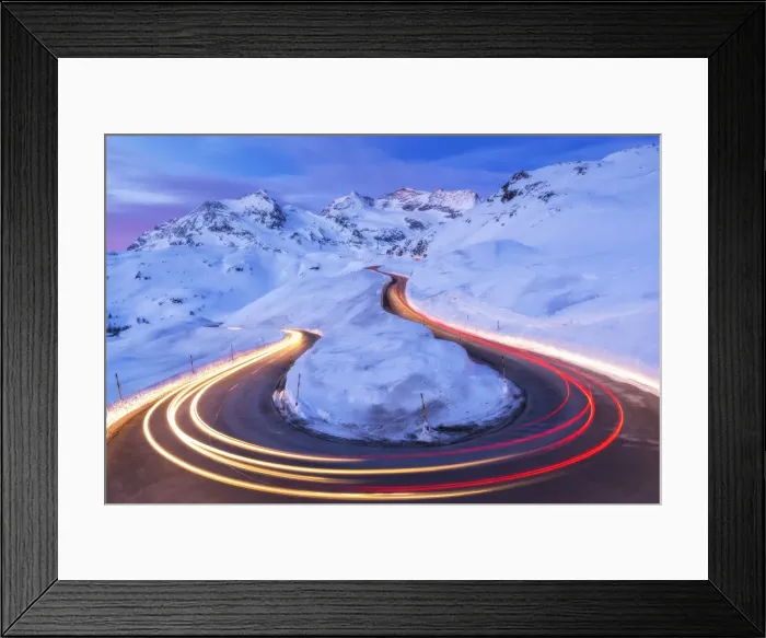 Framed Print : Sunrise over road of Berninapass, Graubunden, Switzerland Framed Print : Sunrise over road of Berninapass, Graubunden, Switzerland