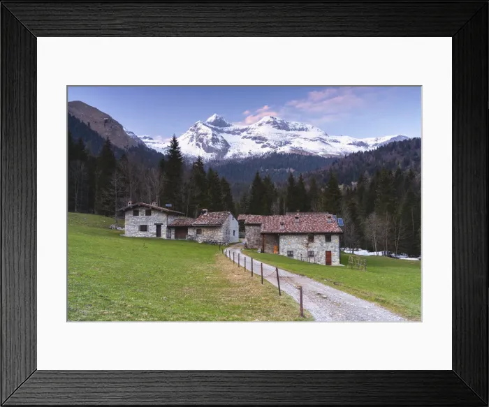 Framed Print : Baite del Moschel at sunset in Valzurio, Orobie alps in Bergamo province, Lombardy, Italy Framed Print : Baite del Moschel at sunset in Valzurio, Orobie alps in Bergamo province, Lombardy, Italy