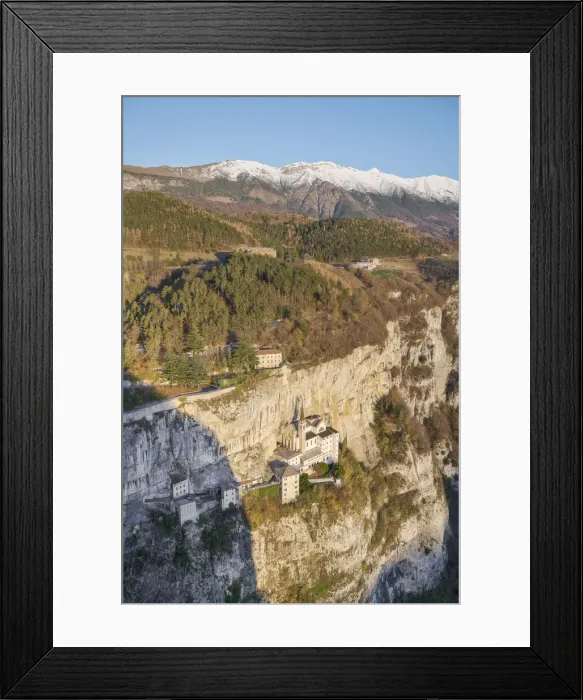 Framed Print : The Shrine of the Corona, linging on the rock of the mountains, Spiazzi, Verona, Veneto