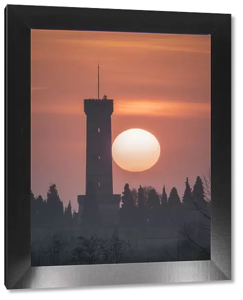 Sunset in San Martino tower, city of Desenzano del Garda, Italy, Lombardia, Brescia