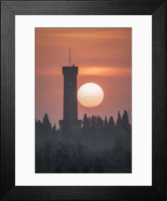 Framed Print : Sunset in San Martino tower, city of Desenzano del Garda, Italy, Lombardia, Brescia