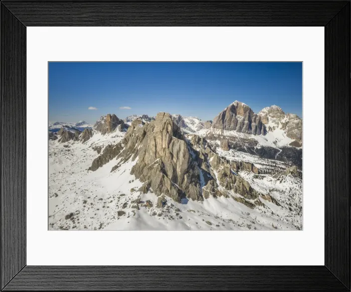 Framed Print : Winter in Dolomiti di Zoldo with Ra Gusela, Averau; Nuvolau, Cinque Torri, Tofana di Rozes