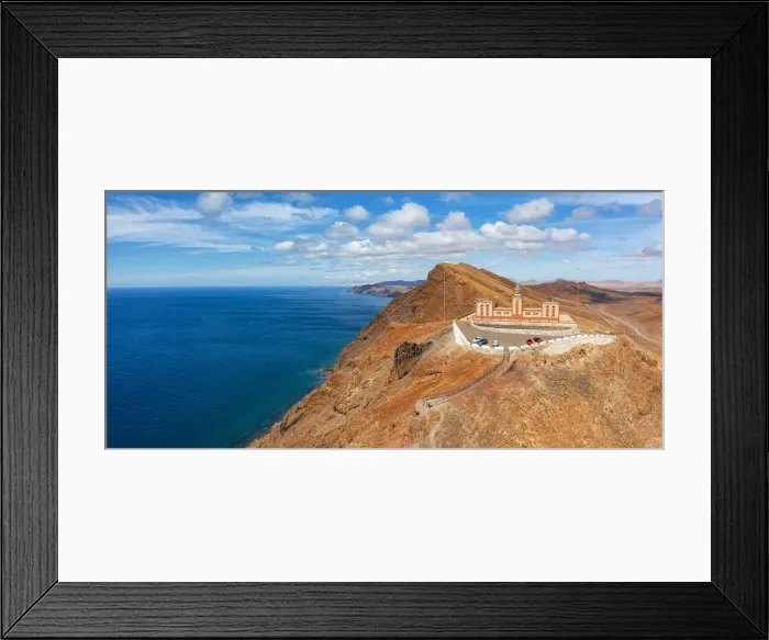 Framed Print : Entallada lighthouse in between desert landscape and the blue Atlantic Ocean Framed Print : Entallada lighthouse in between desert landscape and the blue Atlantic Ocean