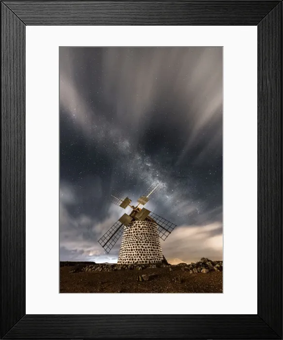 Framed Print : Starry sky above the stone windmill, La Oliva, Fuerteventura, Canary Islands, Spain Framed Print : Starry sky above the stone windmill, La Oliva, Fuerteventura, Canary Islands, Spain