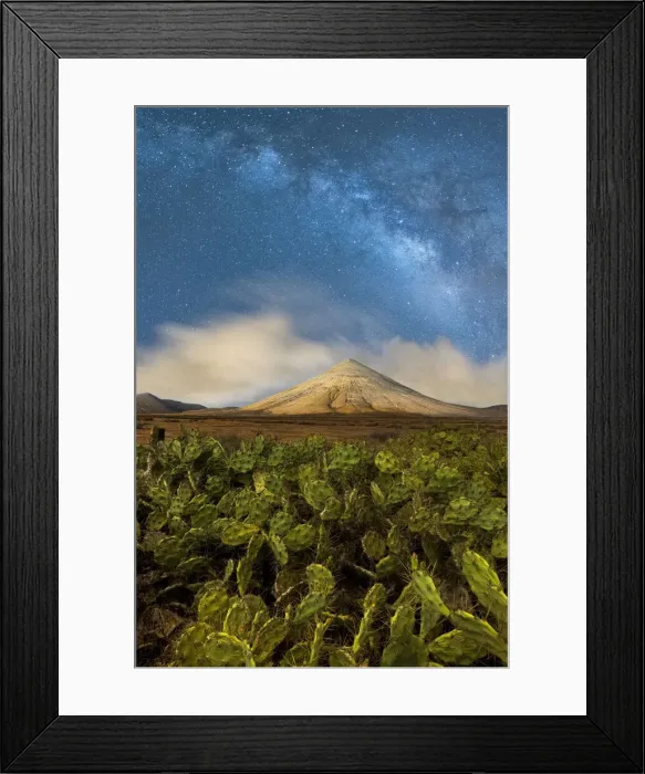 Framed Print : Milky Way glowing over Montana del Fronton peak and cactus plants, La Oliva Framed Print : Milky Way glowing over Montana del Fronton peak and cactus plants, La Oliva