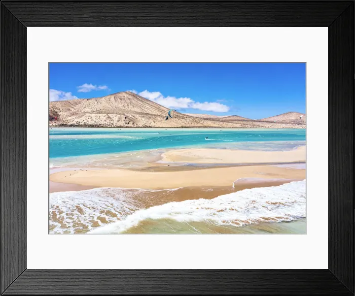 Framed Print : Kitesurf flying on ocean waves at Sotavento beach (Playa de Sotavento de Jandia) Framed Print : Kitesurf flying on ocean waves at Sotavento beach (Playa de Sotavento de Jandia)
